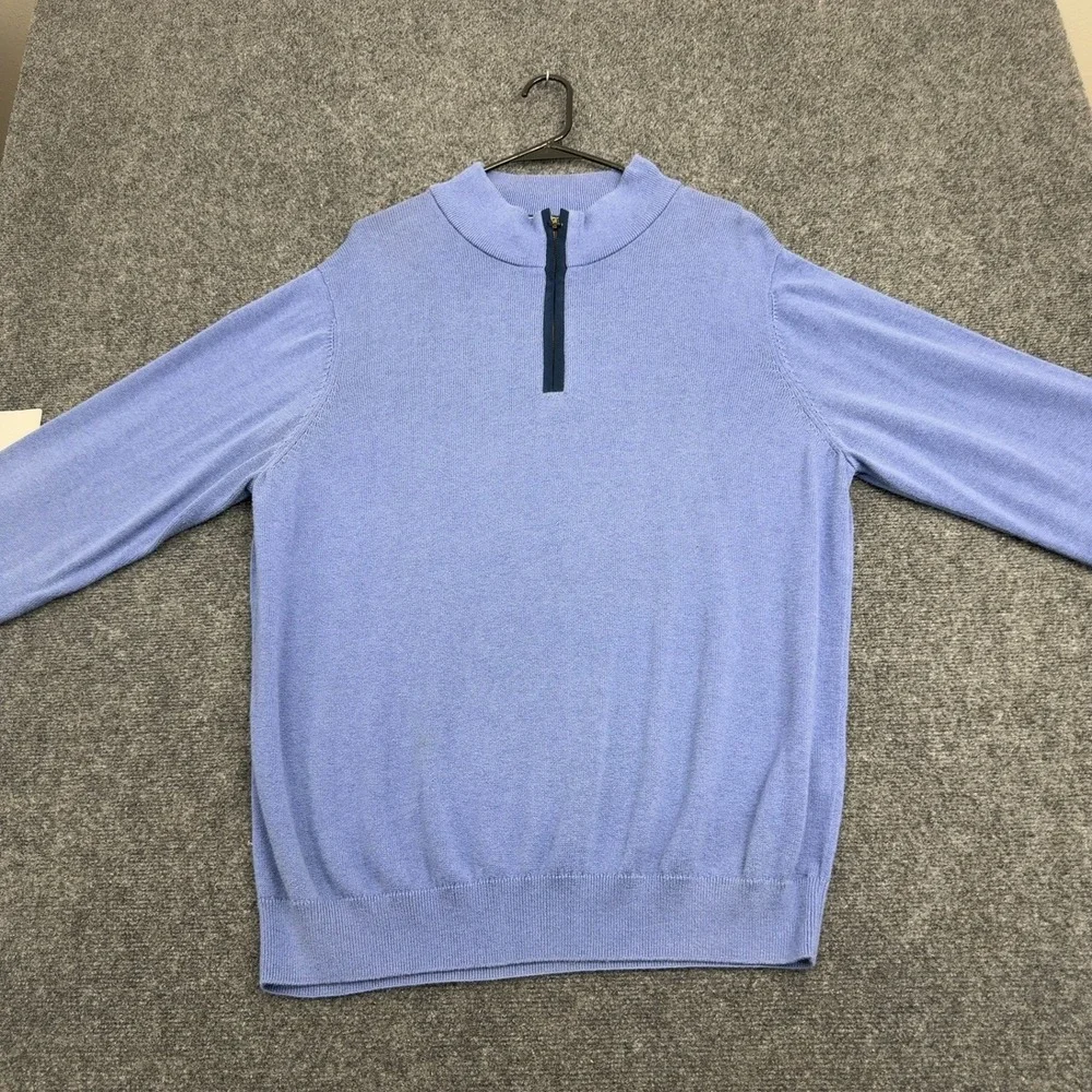 Vineyard Vines Sweater Mens XL Blue Pima Cotton Alpaca Elbow Patch Quarter Zip